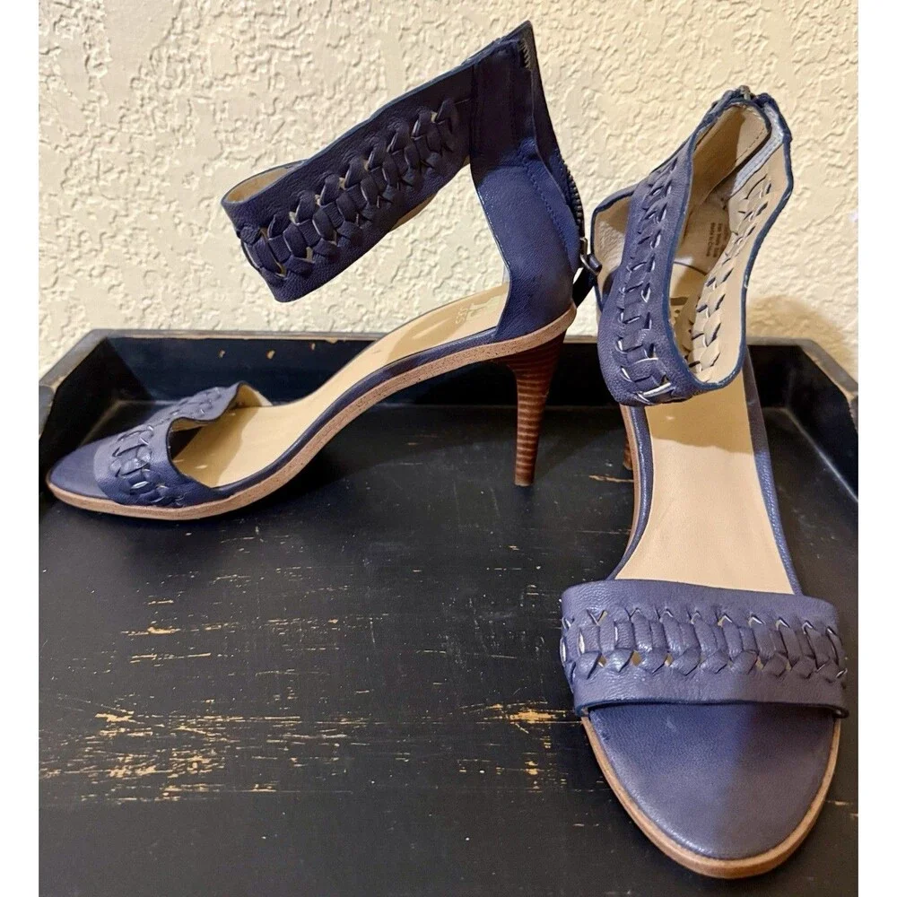 Joe's Jeans 8.5 Navy Blue Ankle Strap High Heels Sandals Pax Wow Euc
